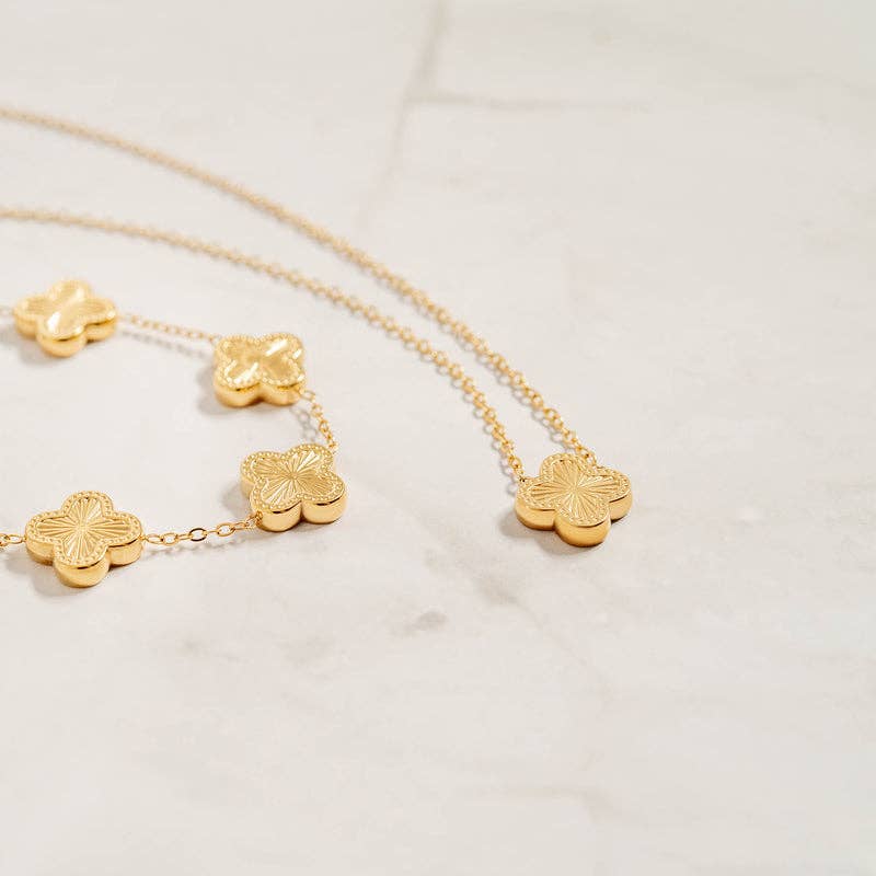 18K Gold PVD Stainless Steel Lucky Clover Charm Bracelet for wholesale on Faire5