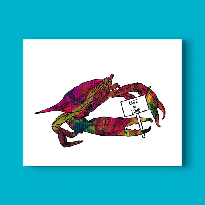Chesapeake Bay Crab 'Love Is Love' Art Print for wholesale by Deb Almond Art