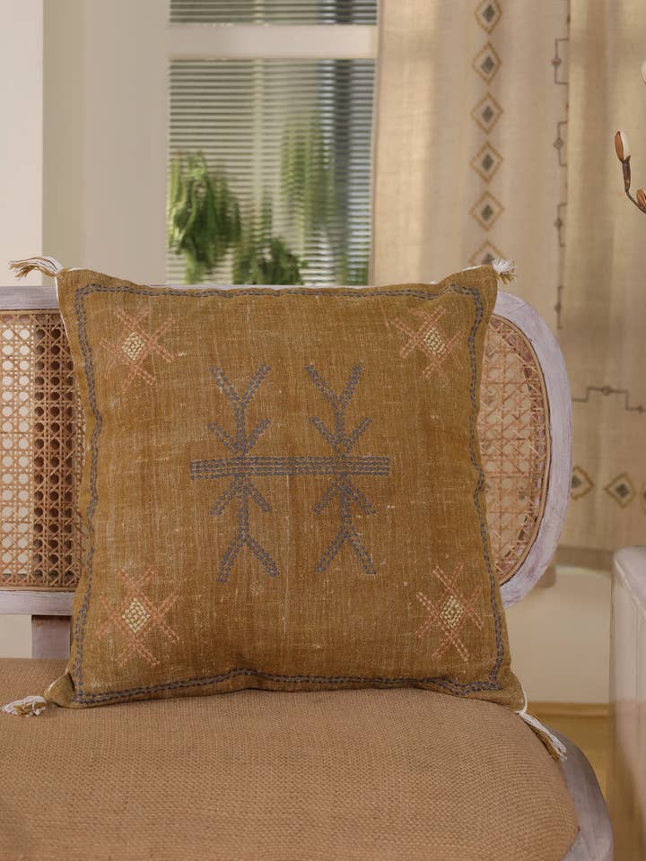 20x20 Square Boho Embroidered Linen Pillow Cover Home Gifts for wholesale by Eyda Homes