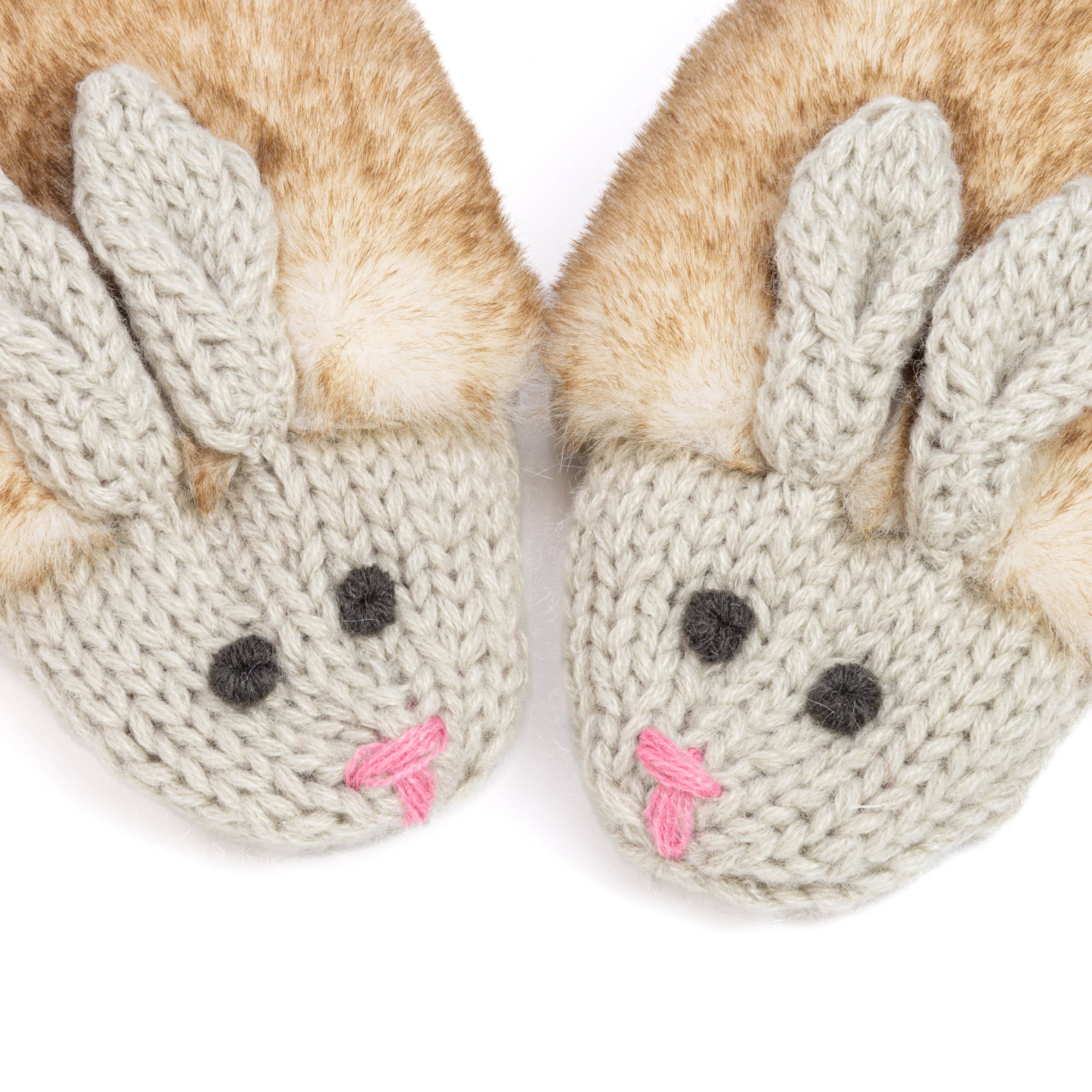 Peppercorn Kids - Wholesale Mittens - Kids - Kids Bunny Rabbit Knit Mittens -Oat Beige Girls 3-6, 6-123