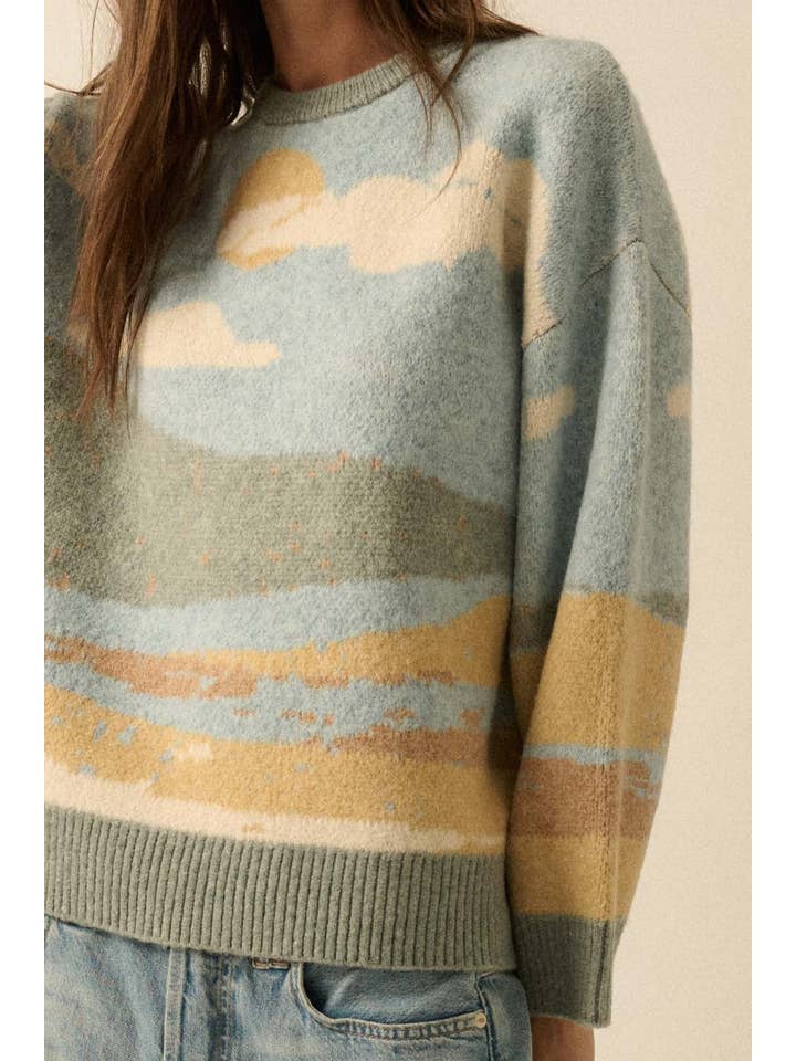 Promesa USA - Wholesale Knit Sweater - Women's - Beach Landscape Jacquard-Knit Sweater1