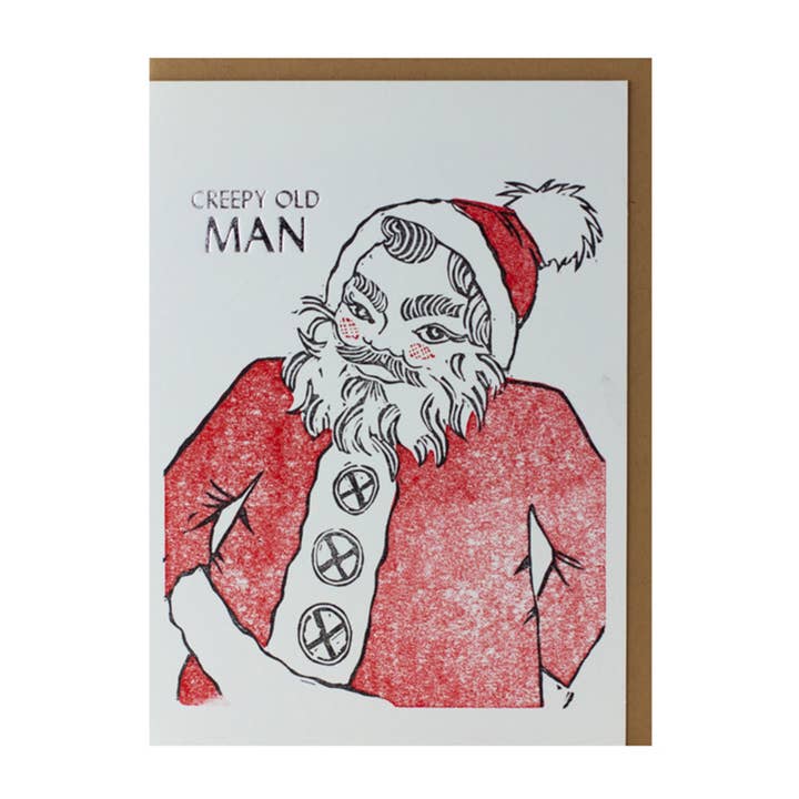 Creepy Old Man — Christmas Letterpress Greeting Card for wholesale by Bruno Press