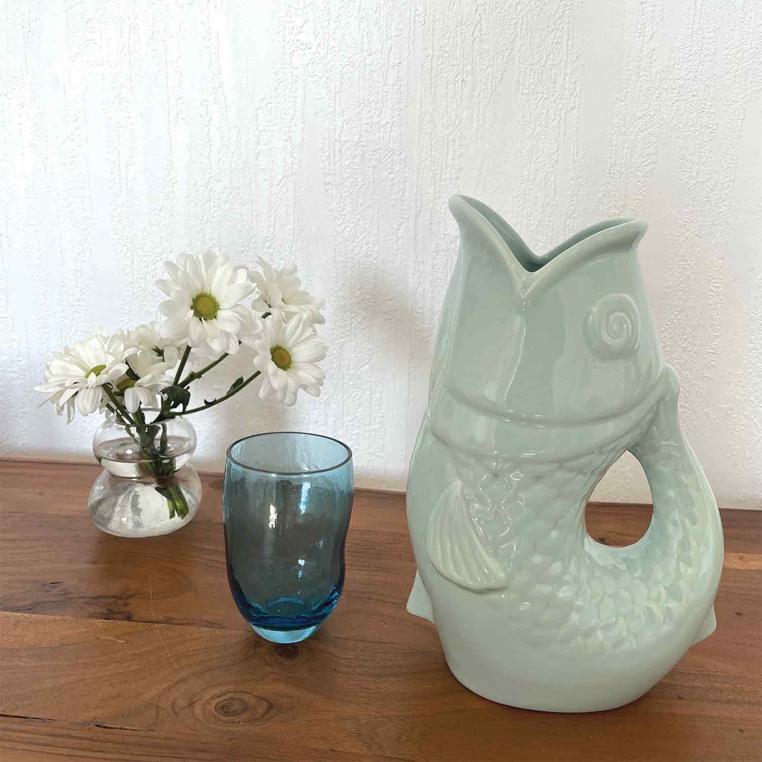 Frosted blue large fish pitcher vase L16.5 W11 H25.3cm for wholesale on Faire4