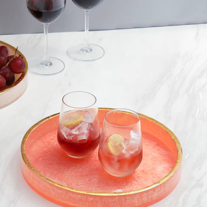 Pink Resin Round Serving Tray for wholesale by Tiramisu