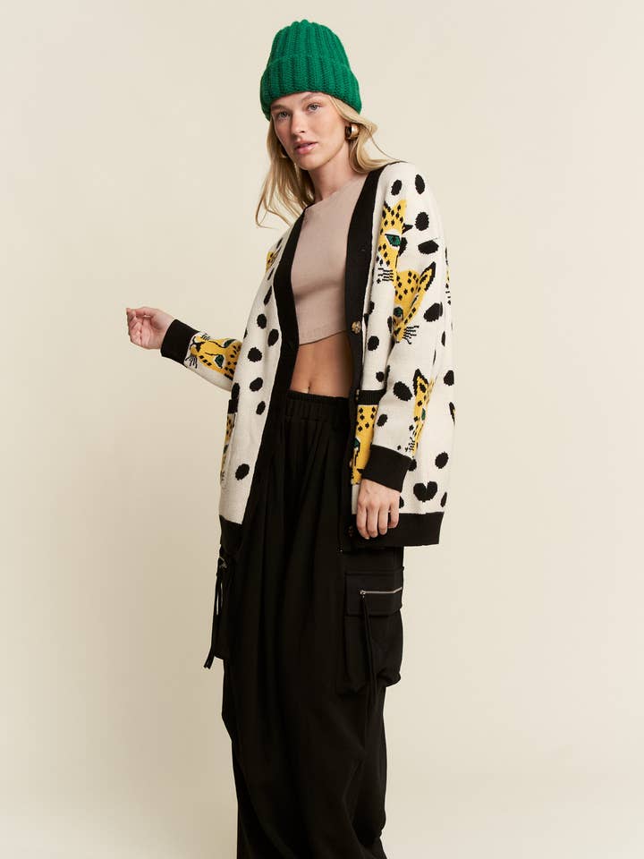 PLUS SIZE CHEETAHLICIOUS CARDIGAN for wholesale by JADE BY JANE