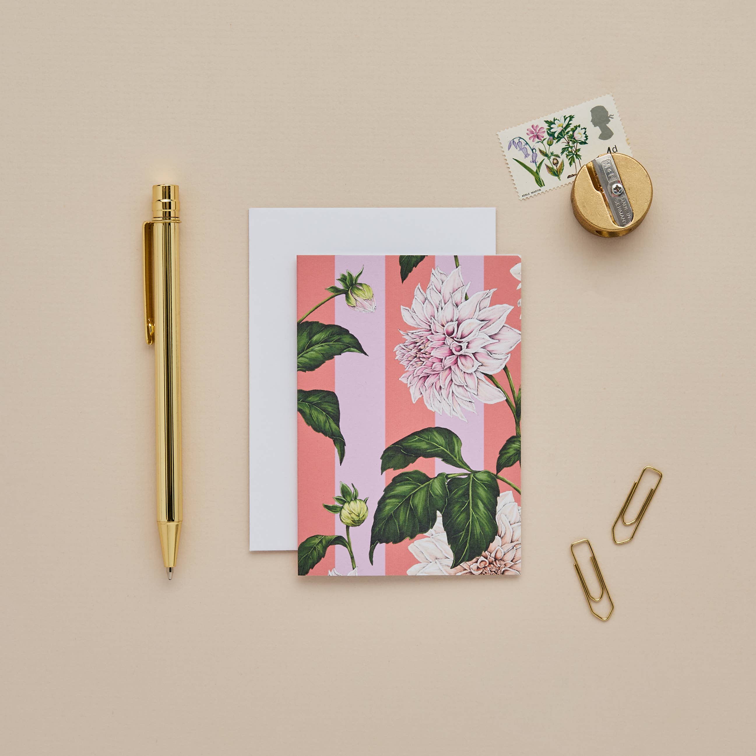 Catherine Lewis Design – wholesale Everyday greeting card – Mini Card - Dahlia Stripe Pink - Blank1