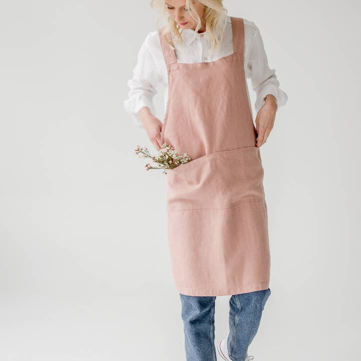 Linen Tales (We cover U.S. import duties) - Vente Tabliers - Tablier à dos croisé japonais Cafe Creme en lin3