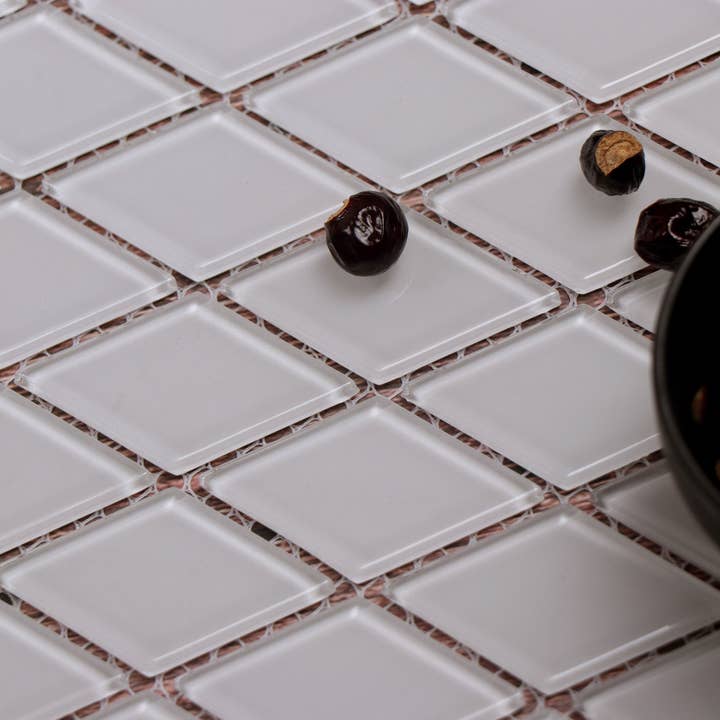 WS Tiles - Wholesale Wall Tile - 2" Diamond Glass Mosaic Tile, Backsplash for Kitchen and Bathroom - 6.5 Square Feet Per Carton - Super White