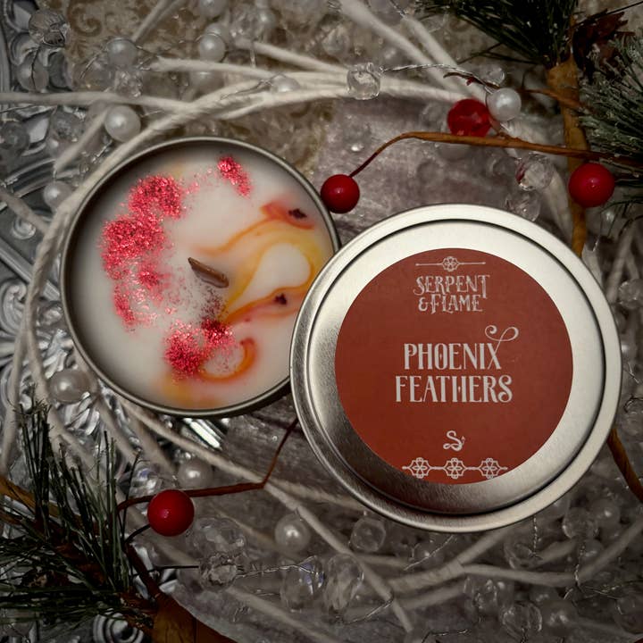 Phoenix Feathers Candle, Cinnamon Clove Orange for wholesale by Serpent & Flame Candle Co.