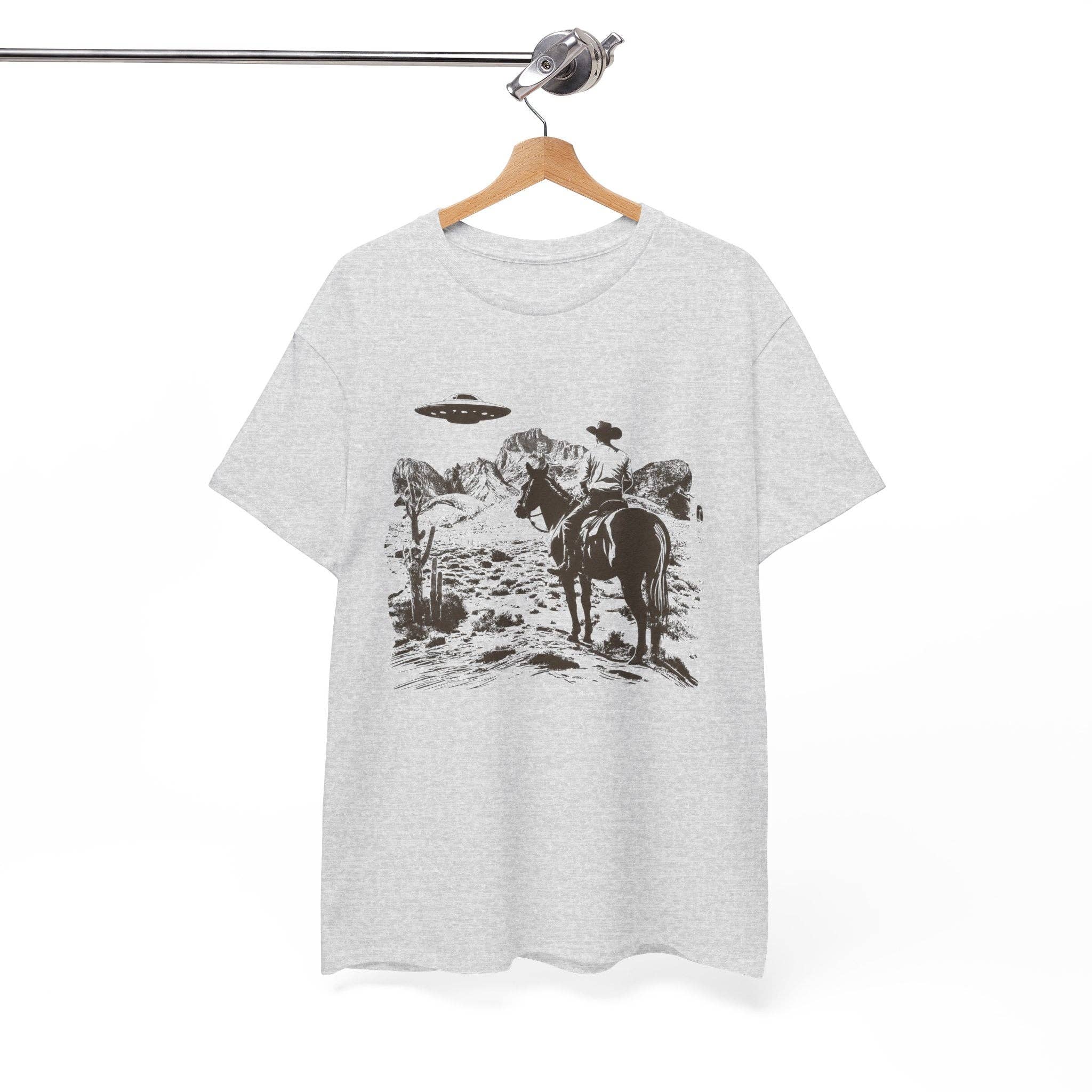 KILLER RETRO - Wholesale Screen Printed T-Shirt - Unisex - Retro UFO and Cowboy Western Graphic Tee.6