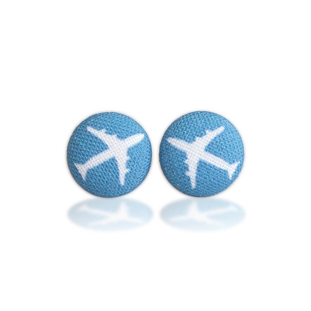 Rachel O's - Wholesale Stud/Post Earrings - Air Planes Fabric Button Earrings1
