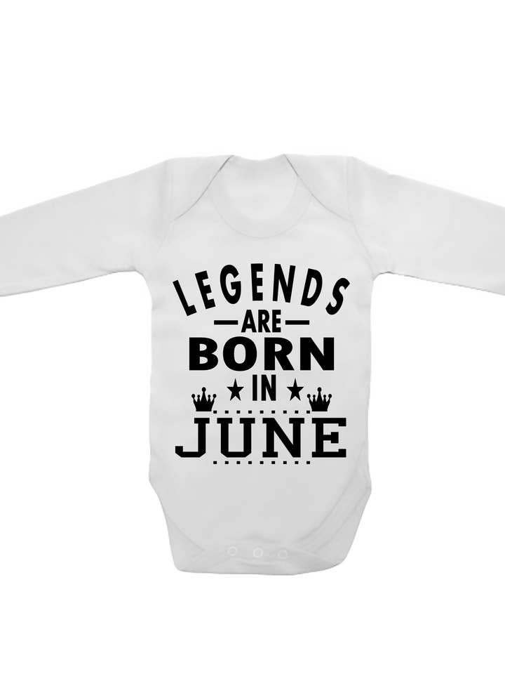 Legends Are Born June - Long Sleeve Baby Vests for wholesale by Little Ratbag