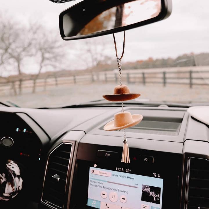 The Front Porch Label - Wholesale Car Decorative Charm - Unisex - Brown & Stone Cowboy Hat Rearview Mirror Charm3