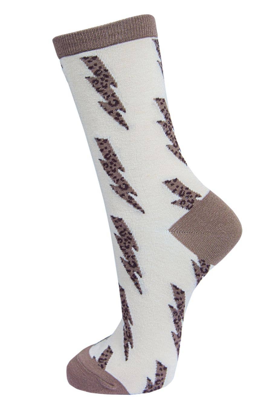 Sock Talk - Wholesale Socks - Women's - Womens Bamboo Socks Leopard Print Ankle Socks Lightning Bolt