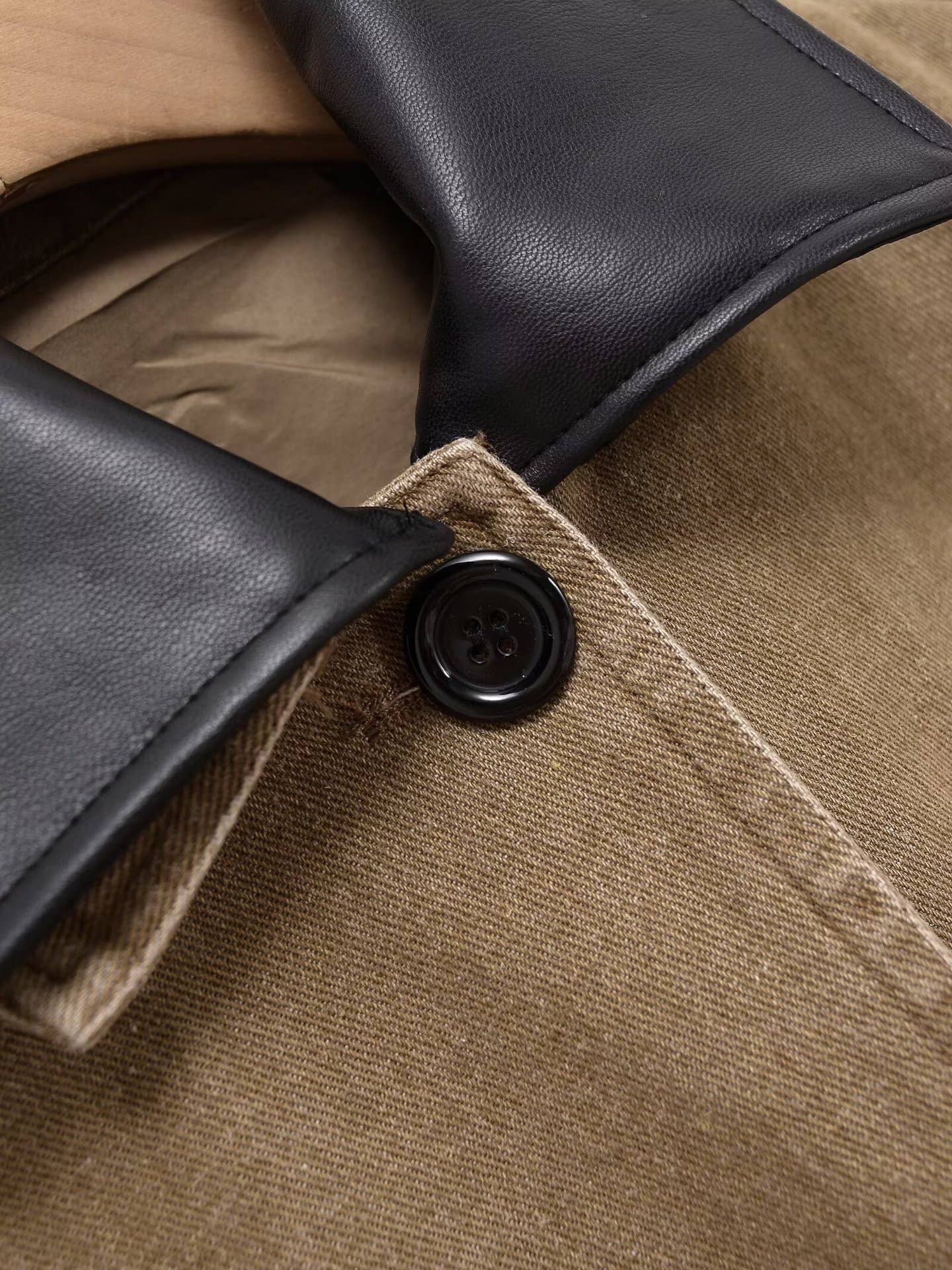 KHAKI Stitching collision color lapel denim jacket for wholesale on Faire4