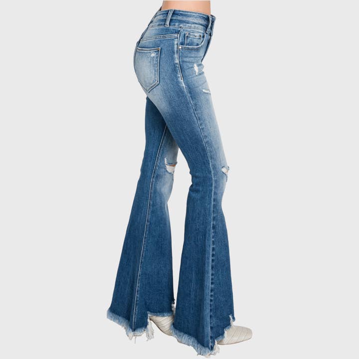 Petra153 - Wholesale Jeans - Women's - P301F-MD DESTROY HIGH RISE STRETCH SUPER FLARE JEANS9