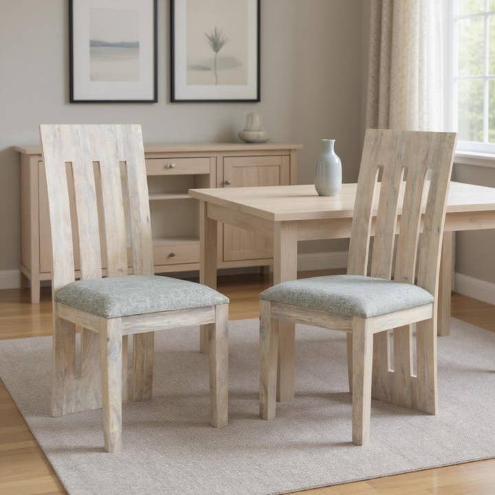 HomeRoots - Wholesale Chair - Set of Two Gray and Natural Fabric And Wood Slat Back Dining Side Chairs1