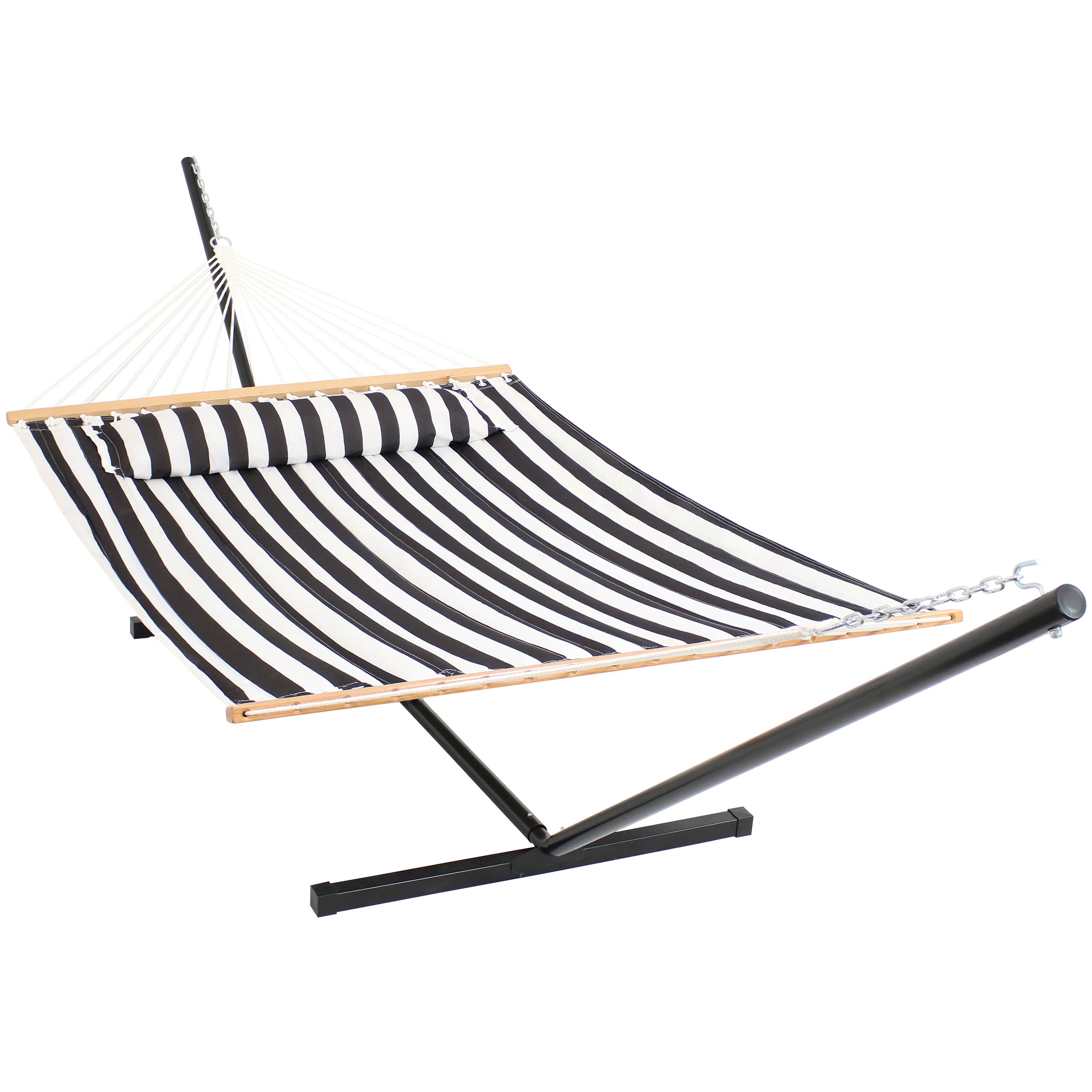 Sunnydaze Decor - Wholesale Hammock - 2-Person Quilted Hammock with Steel Stand - Black/White1