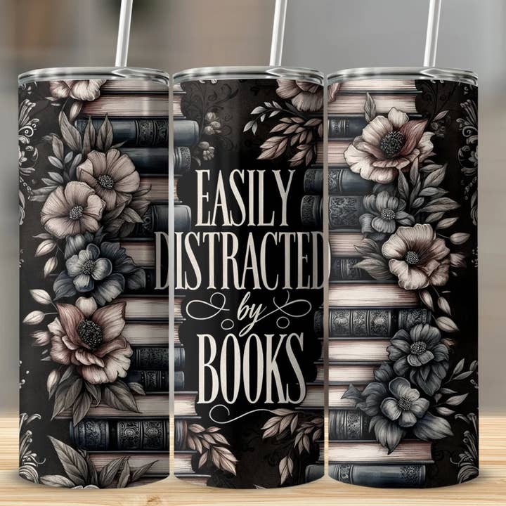 Easily Distracted By Books Skinny Tumbler for wholesale by The Tiny Closet