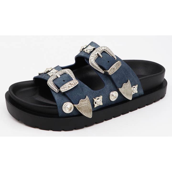 Mars Sky Shoes Wholesale - Wholesale Sandals - Women's - Bamboo Women Metal Studded Double Buckle Strap Slide Sandals
