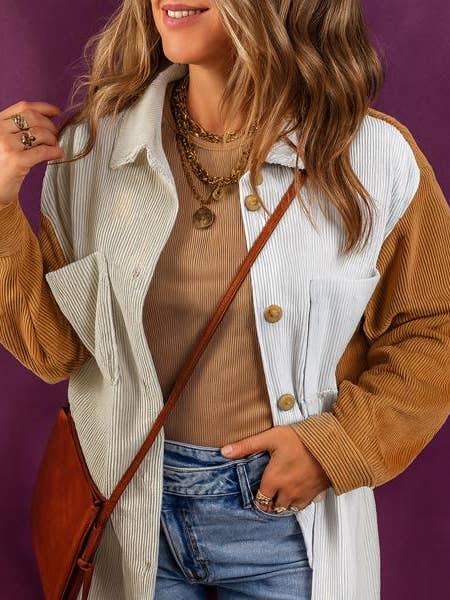 Brown Harvest Blend Corduroy Shacket for wholesale on Faire8