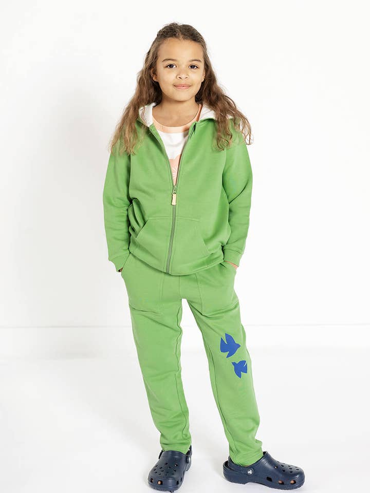 Pantalon de jogging vert en coton biologique pour enfants pour la vente par Crann Organic
