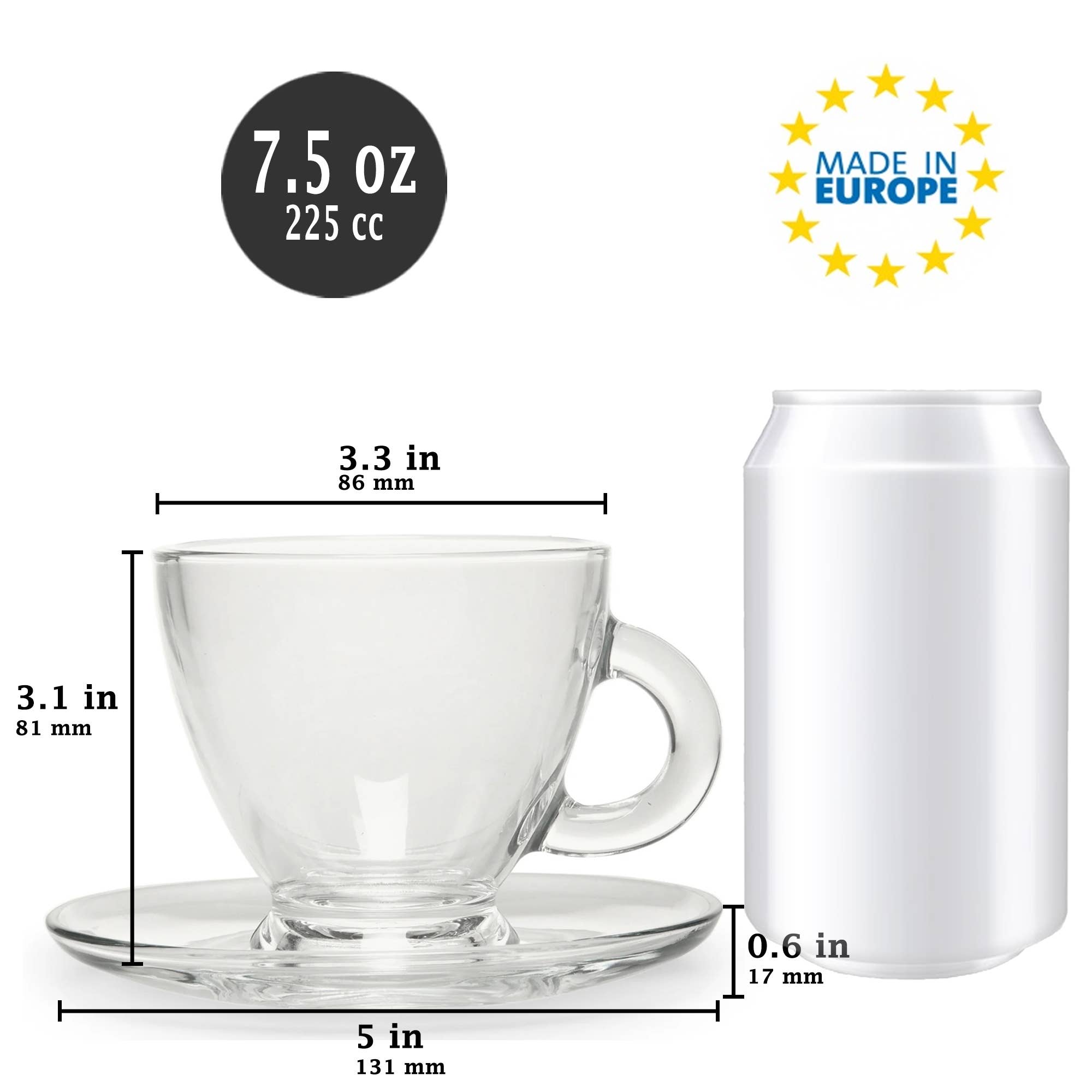 Hakan – Großhandel Tee-/Kaffeetasse – Glas Kaffee Teetassen mit Untertassen 6er Set (12 Stück), 7,6 oz6
