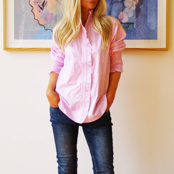 Who's Charlie - Wholesale Button Down Shirt - Women's - Poppy - Digital Print Ladies Cotton Poplin Shirt