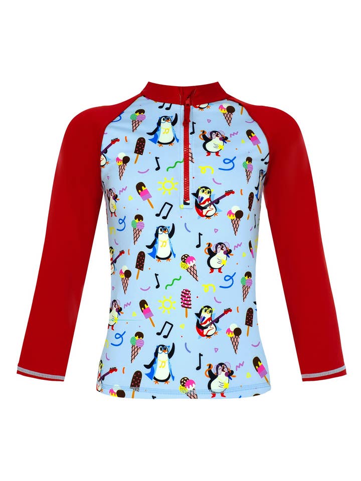 Penguin Print UPF50+ Long Sleeve Rashguard for wholesale by Daring Littles