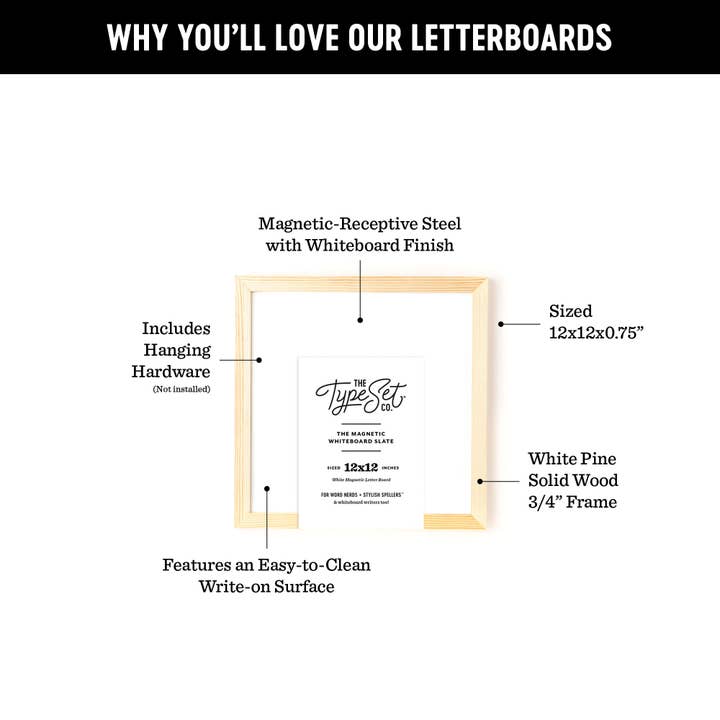 The Type Set Co. - Wholesale Whiteboard/Dry-Erase Board - 12x12 Magnetic Whiteboard