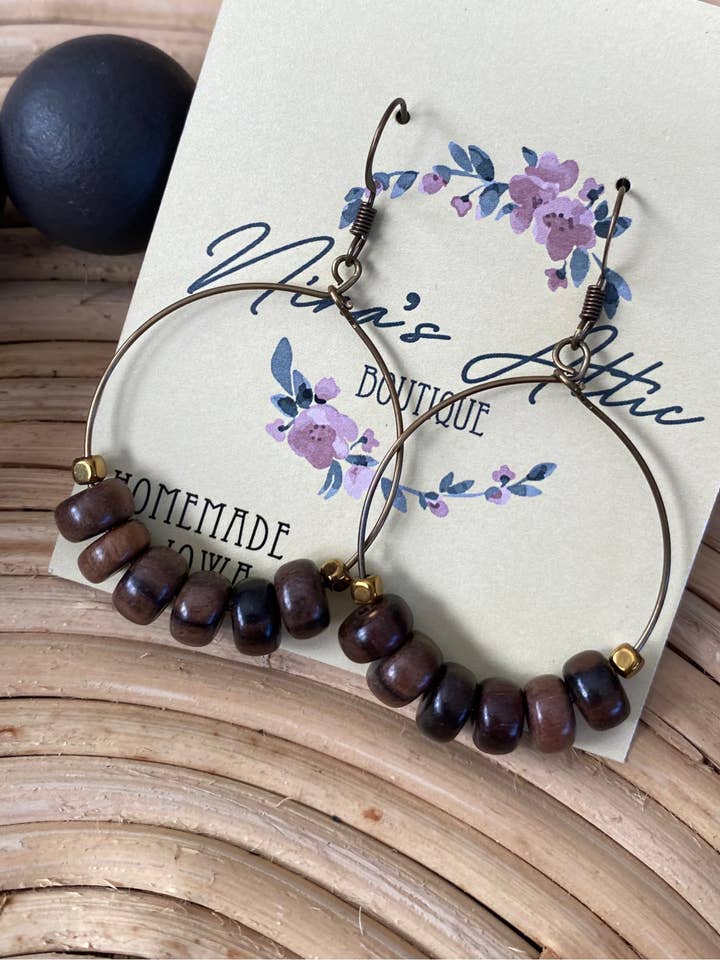Deep Brown Wood Hoop for wholesale by Nina’s Attic