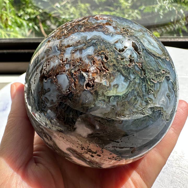 Moon Rituals - Wholesale Spiritual stone/crystal - Large Natural Moss Agate Sphere | Grounding & Nature Connection Crystal - christmas crystal gift #41