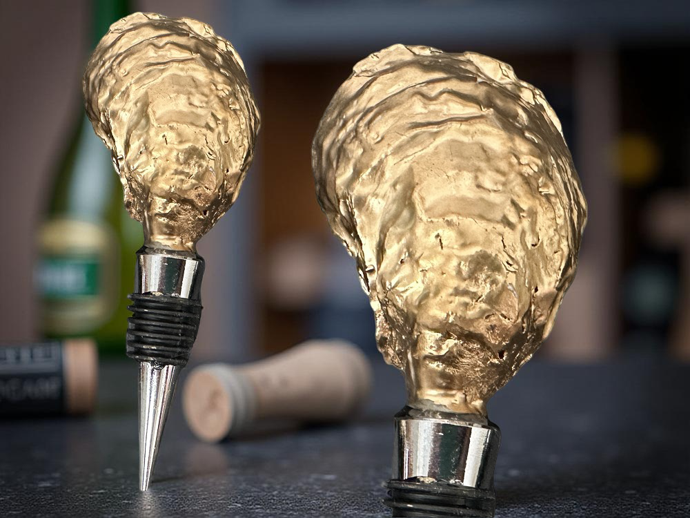 Shell Yeah By Jaks LLC – Großhandel Weinverschluss – Seepferdchen Küsten-Austernschalen-Weinverschluss – Goldrand2