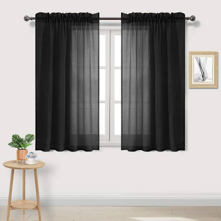 63" lang - Schwarzes durchsichtiges Vorhangset mit Stangentasche für den Großhandel von home mart goods