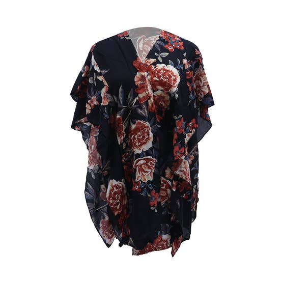 Ladies Sheer Black Red Roses Flowers Sleek Kimono for wholesale by Nima Accessories Inc