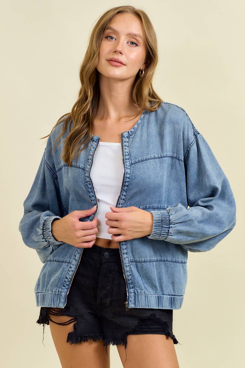 DENIM GIACCA BOMBER IN DENIM CON ZIP - 10761J in vendita all'ingrosso su Faire0