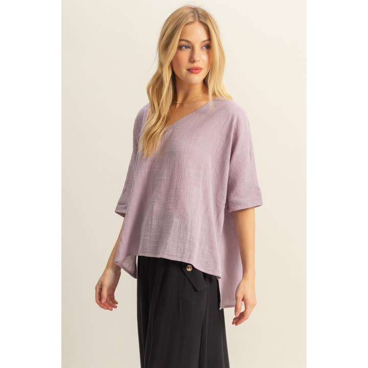 HYFVE - Wholesale Shirt - Women's - HF25E033-V-Neck Oversized Semi-Sheer Cotton Top