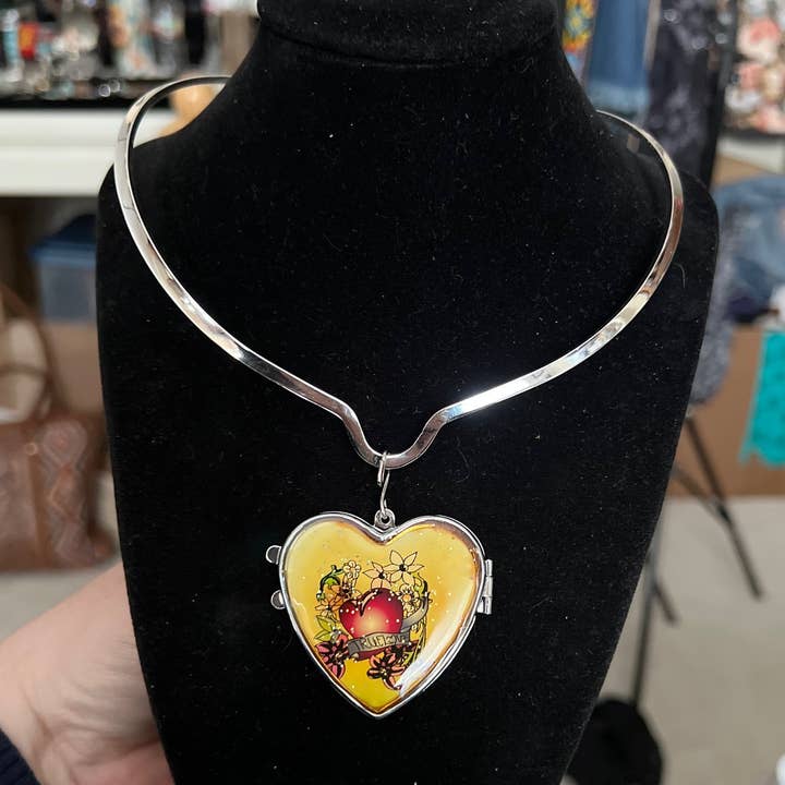 2 sided /Boho Hippie Love and Faith Mirror Locket Pendant - Multi for wholesale by Cedar Hill Country Market