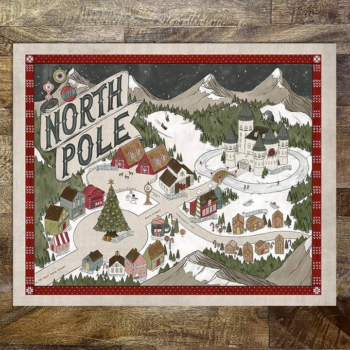 Storymakers Trading Co. – wholesale Väggdekorationer med jultema – Nordpolen Fantasy Karta - Handritad fantasikarta över Nordpolen - 11x14 eller 16x20 tryck