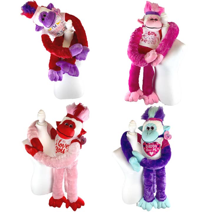 Novelty Brands - Wholesale Stuffed/Plush Toy - Kids & Baby - Valentine's Day Jumbo Plush Monkey - 4 Pack