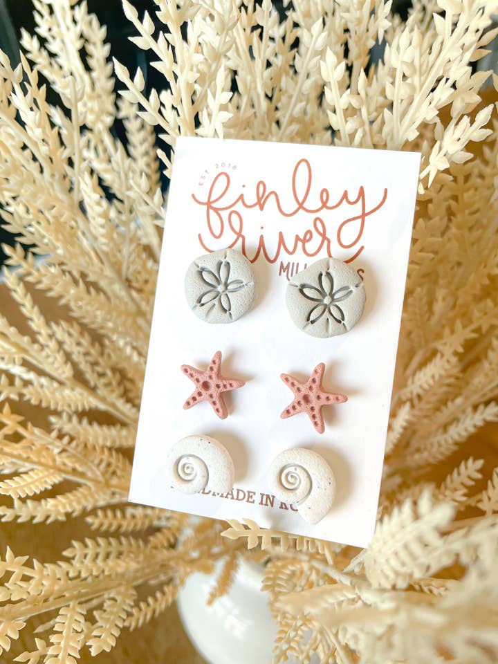 Handmade Polymer Clay Earrings | Unique Gifts for Her | Hypoallergenic Studs | Beachy Stud Pack for wholesale by Finley River | Trendy Polymer Clay Earrings | Hypoallergenic