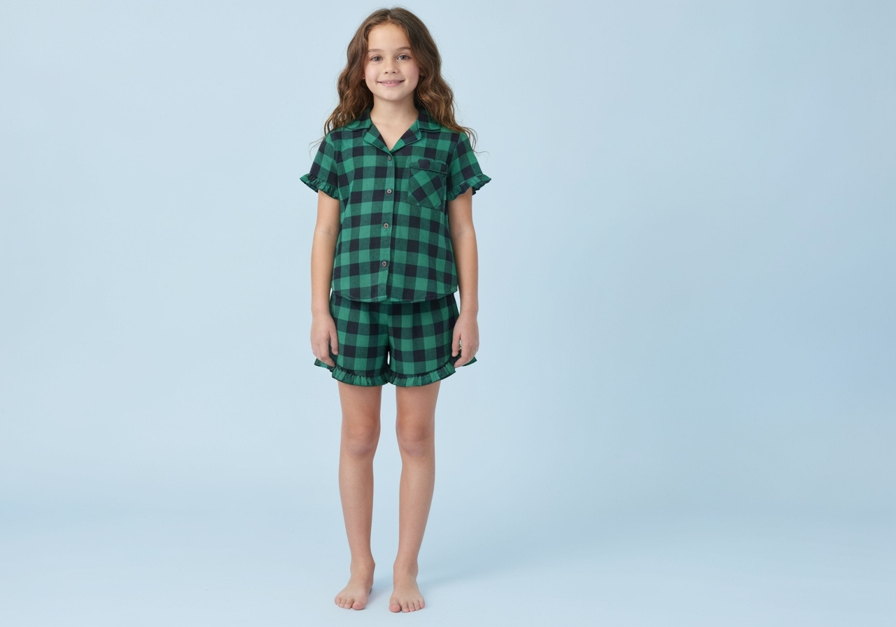 The Blissful – wholesale Sleepwear set – Kids – Kids Personalized Cotton Buffalo Checkered Ruffle PJs Set4