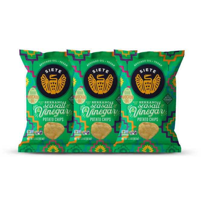 Kettle Cooked Sea Salt & Vinegar Potato Chips 1.5 oz-72 bags for wholesale by Siete Foods