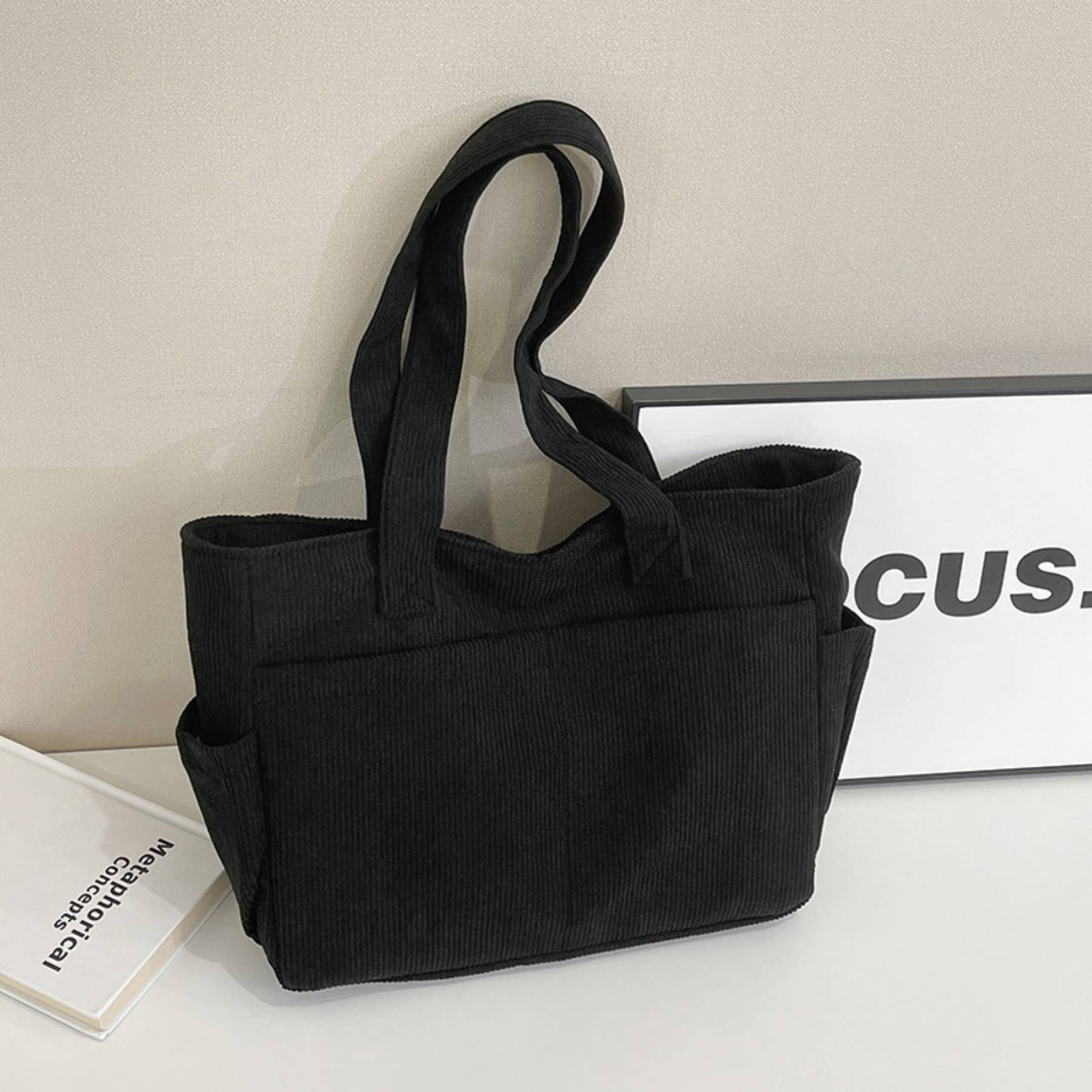 wandf - Wholesale Shoulder Bag - Women's - Casual Solid Color Corduroy Zippered Shoulder Bag Tote1