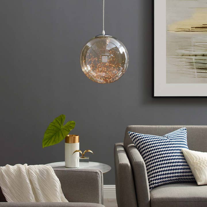 Modway - Wholesale Chandelier/Hanging Light - Fairy 8" Amber Glass Globe Ceiling Light Pendant Chandelier4