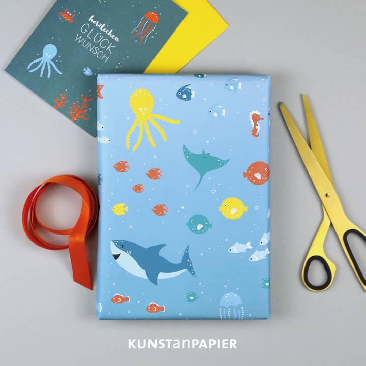 Kunst an Papier - Vente Feuille de papier cadeau - Papier cadeau Eric motif monde sous-marin2