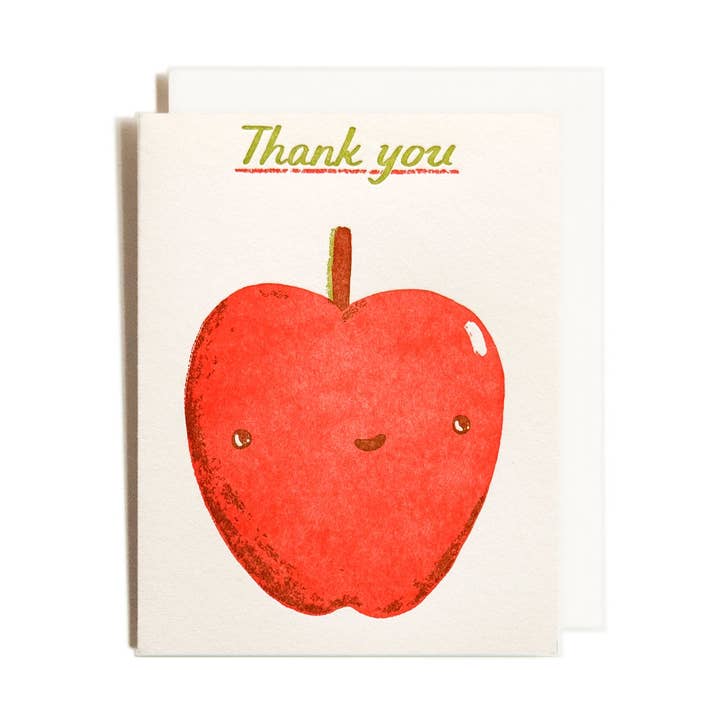 Thank You Apple | Letterpress Card for wholesale by Homework Letterpress Studio