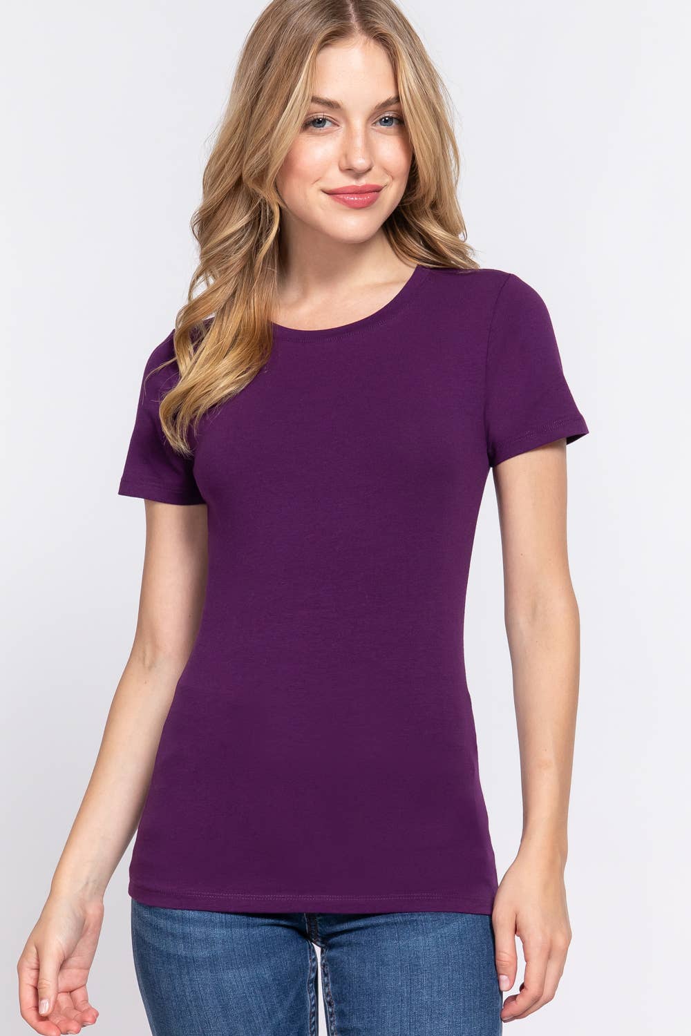 Active Basic | Active USA - Vente T-shirt – femme - Top en jersey de coton et élasthanne à manches courtes et col rond53