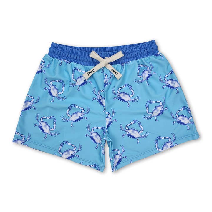 Blue crab summer boy swim trunks for wholesale by Yawoo Garments