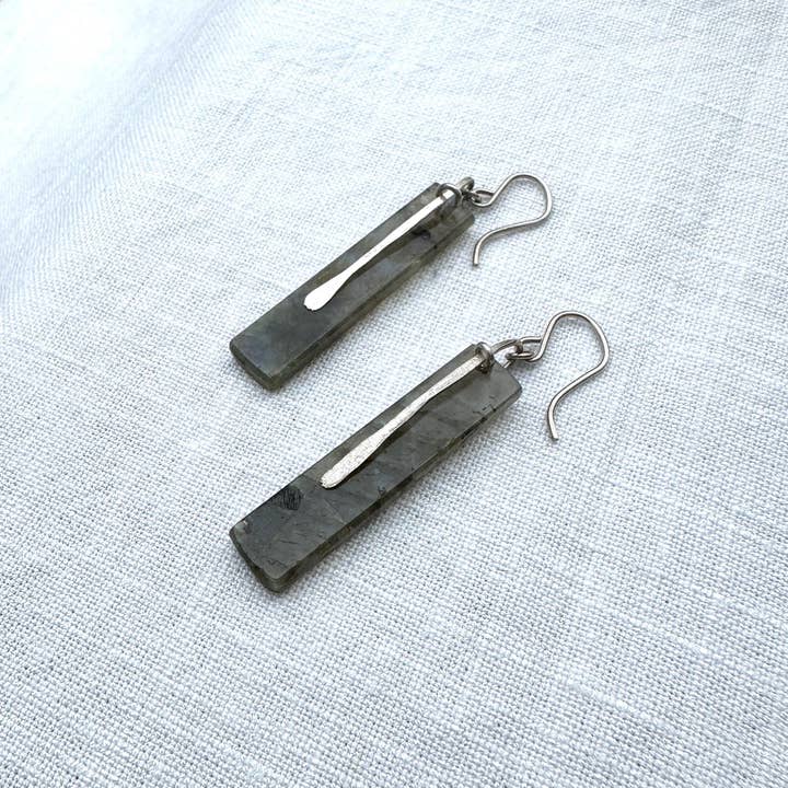 iNk Jewelry - Wholesale Dangle Earrings - Labradorite and Sterling Silver Long Rectangle Earrings "Slice" by iNk Jewelry3